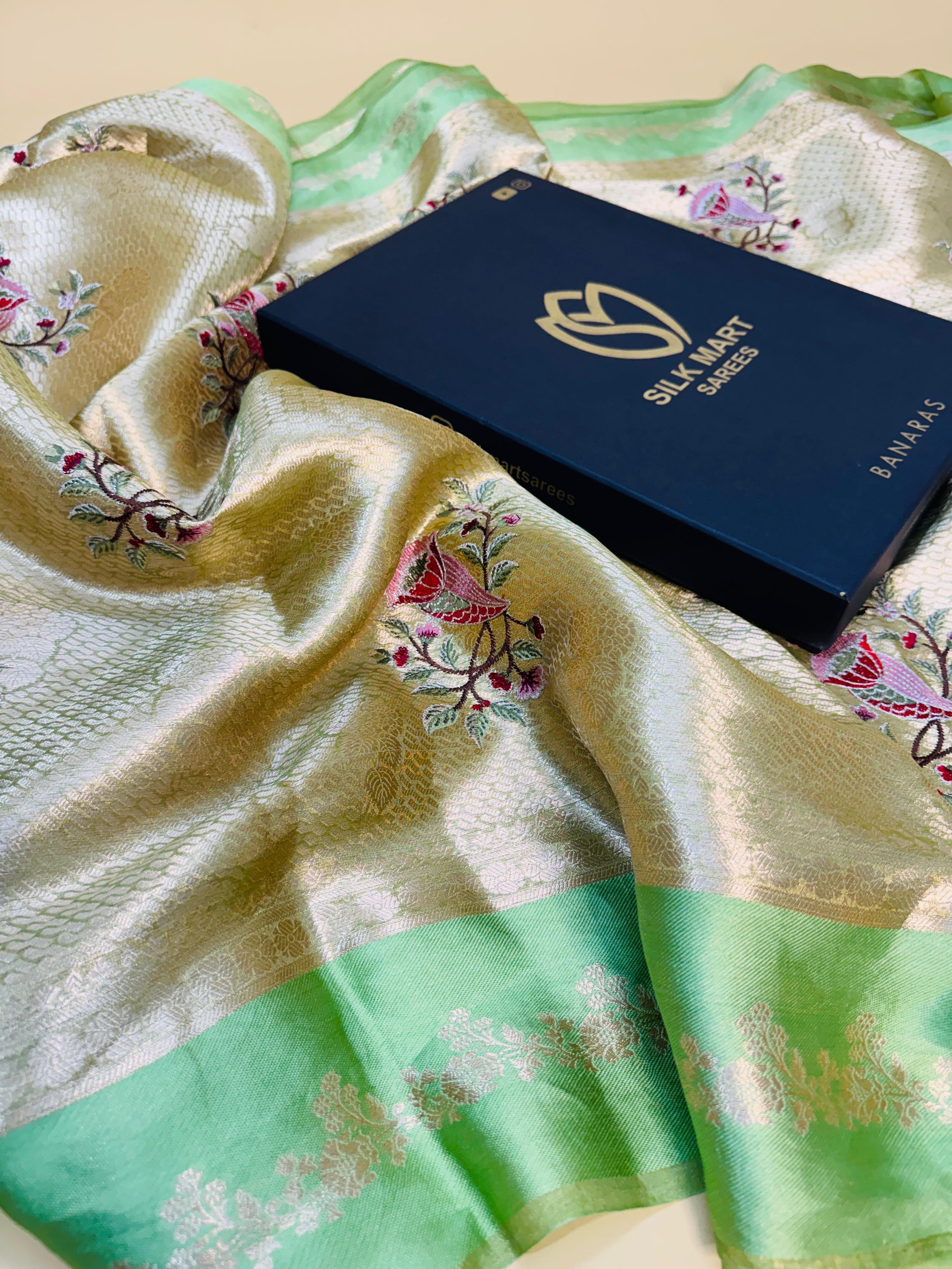 Tissue Brocade Embroidery Satin Border Saree