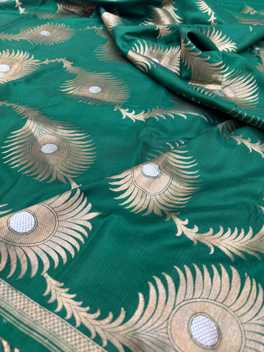 Pure Banarasi Katan Silk Peacock Feather Saree