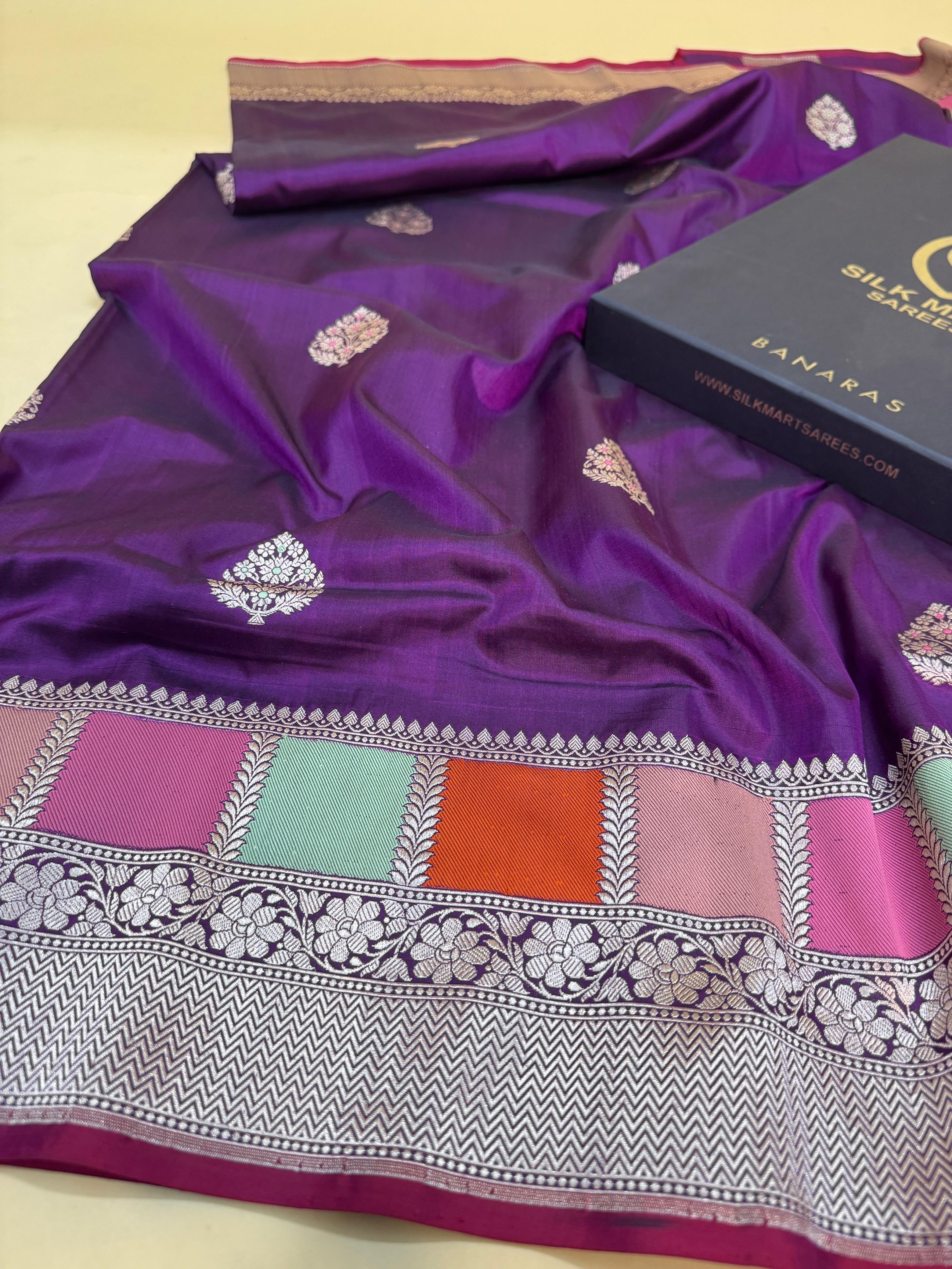 Purple Katan Silk Mina Buta Rangkaat Saree