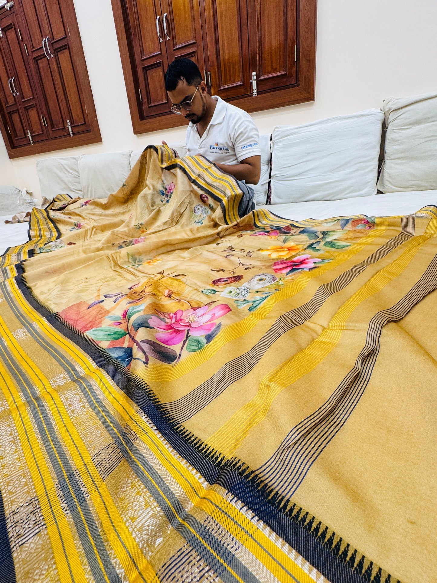 Pure Banarasi Chanderi Digital Print Saree