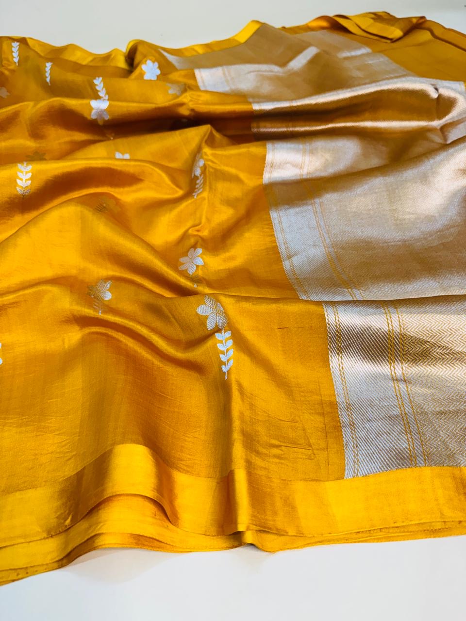 Mustard Mango Silk Buti Saree