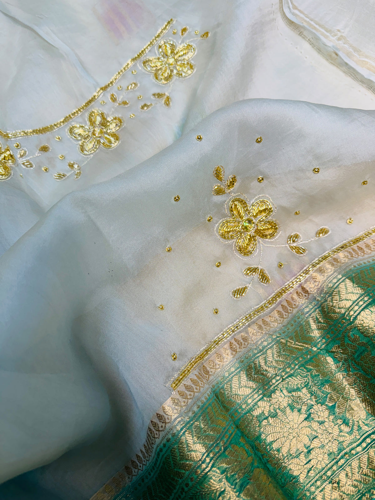 Kora Hand Embroidery Saree