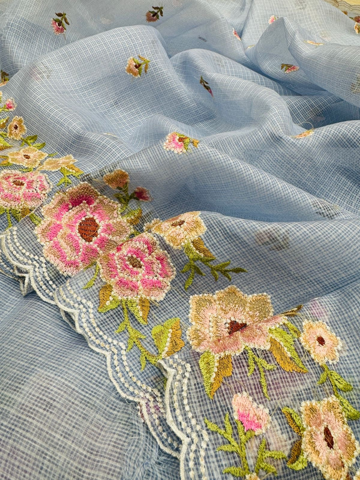 Pure Banarasi Kora Silk Embroidery Saree