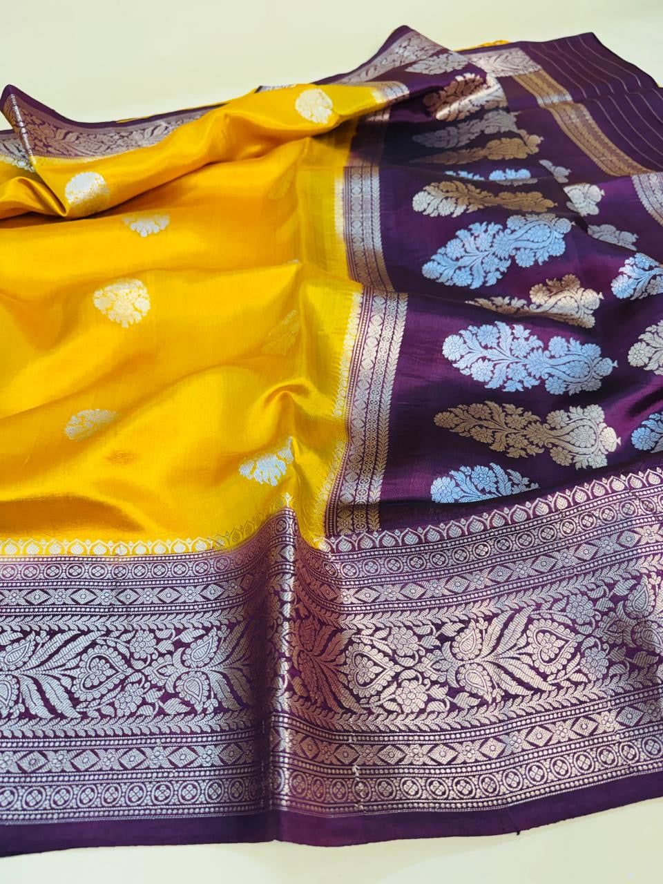 Mustard Mango Silk Buti Saree