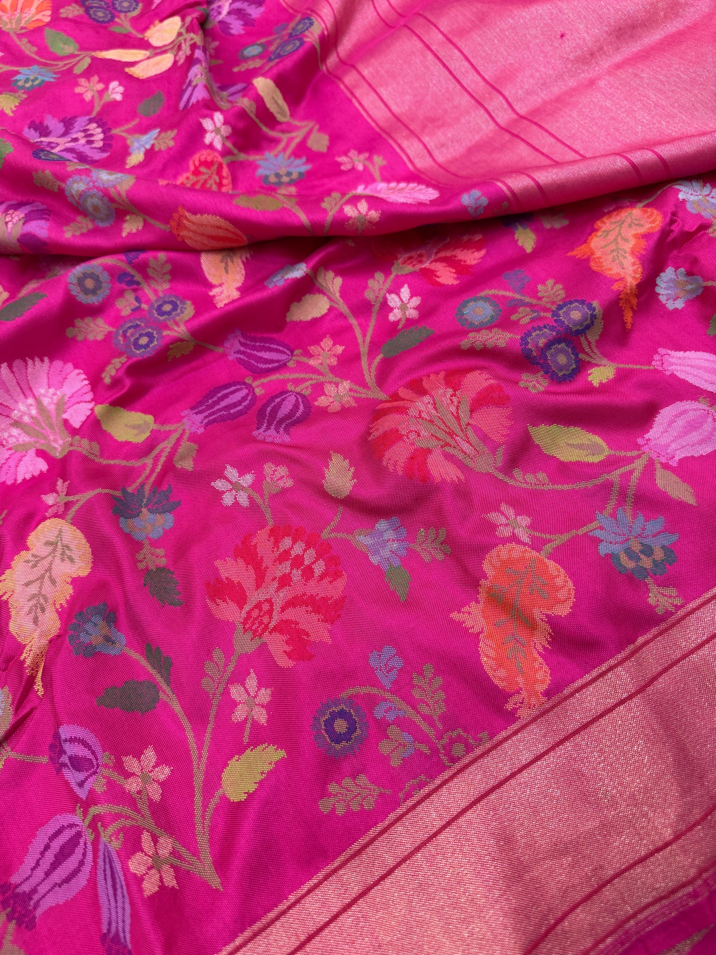 Real Silver Zari Ektara Silk Tilfi Jamdani Saree