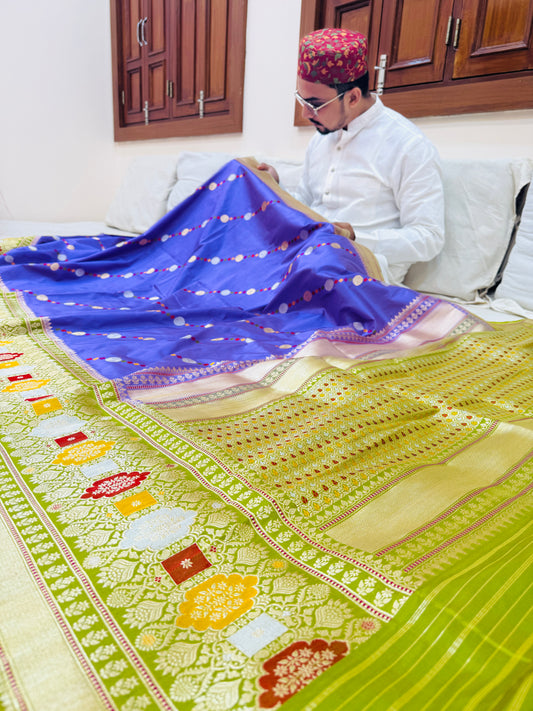 Pure Banarasi Katan Silk Mina Buti Skirt Border Saree