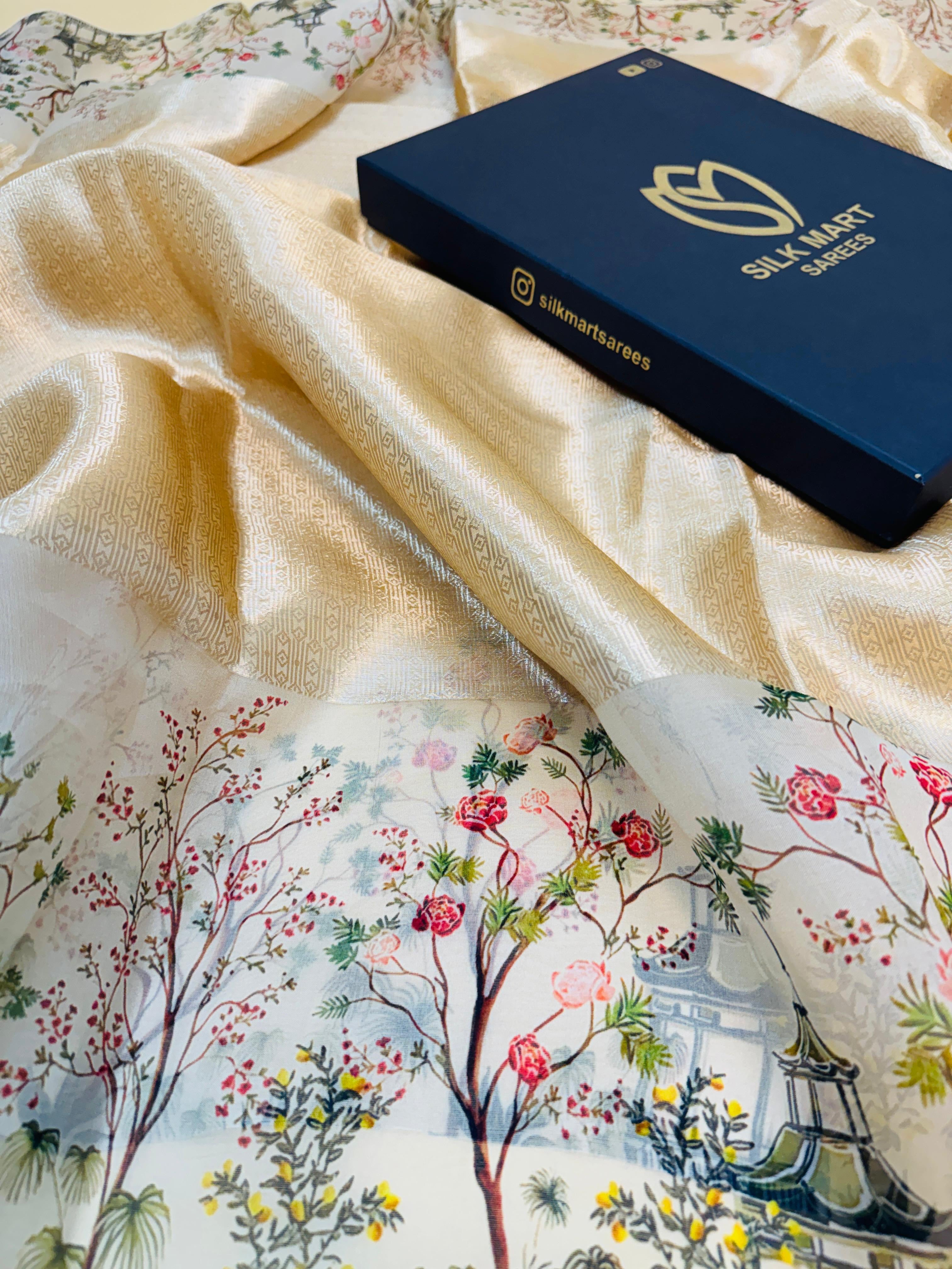 Tissue Brocade Digital Print Saree