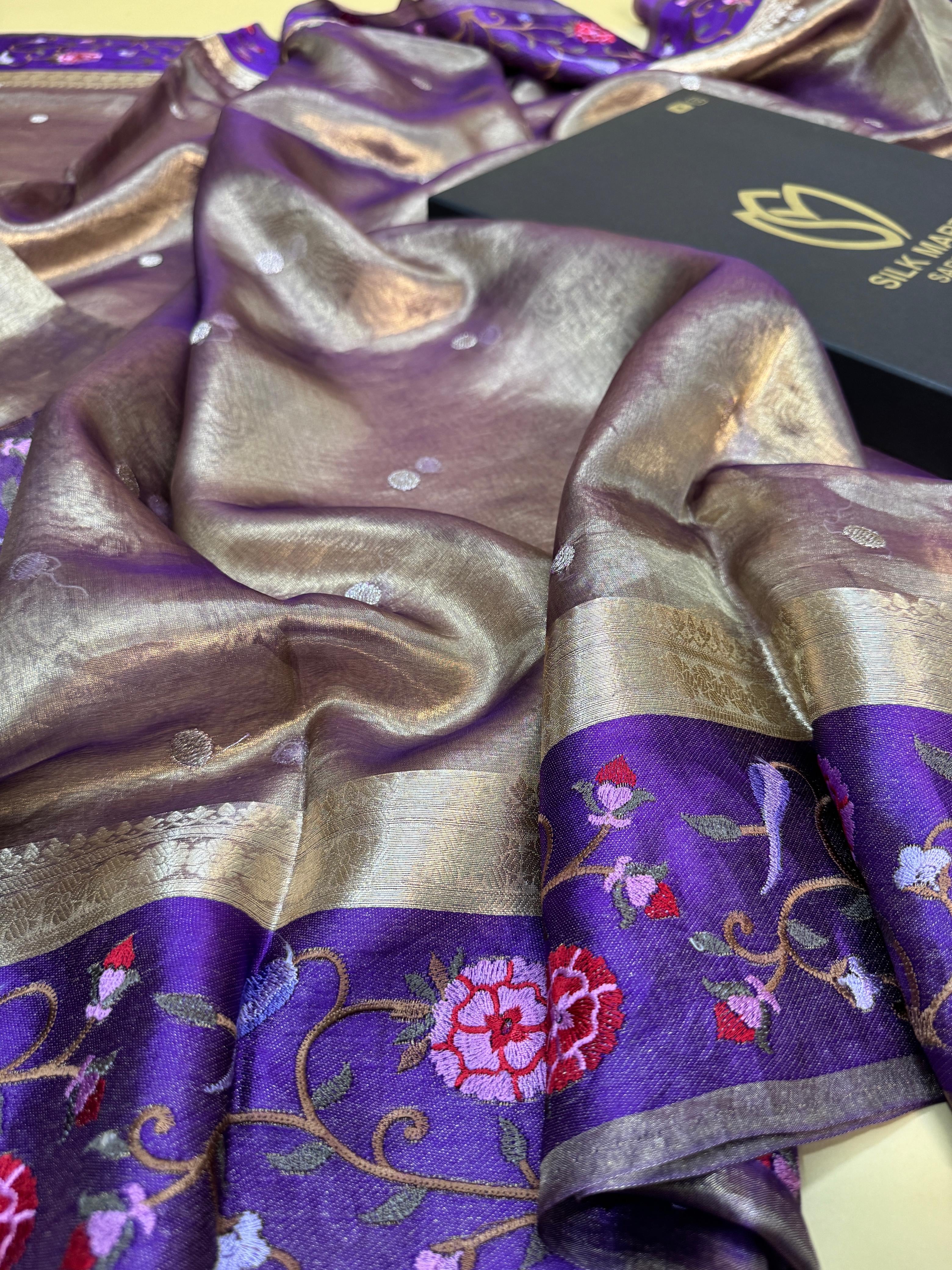 Tissue Satin Border Embroidery Saree