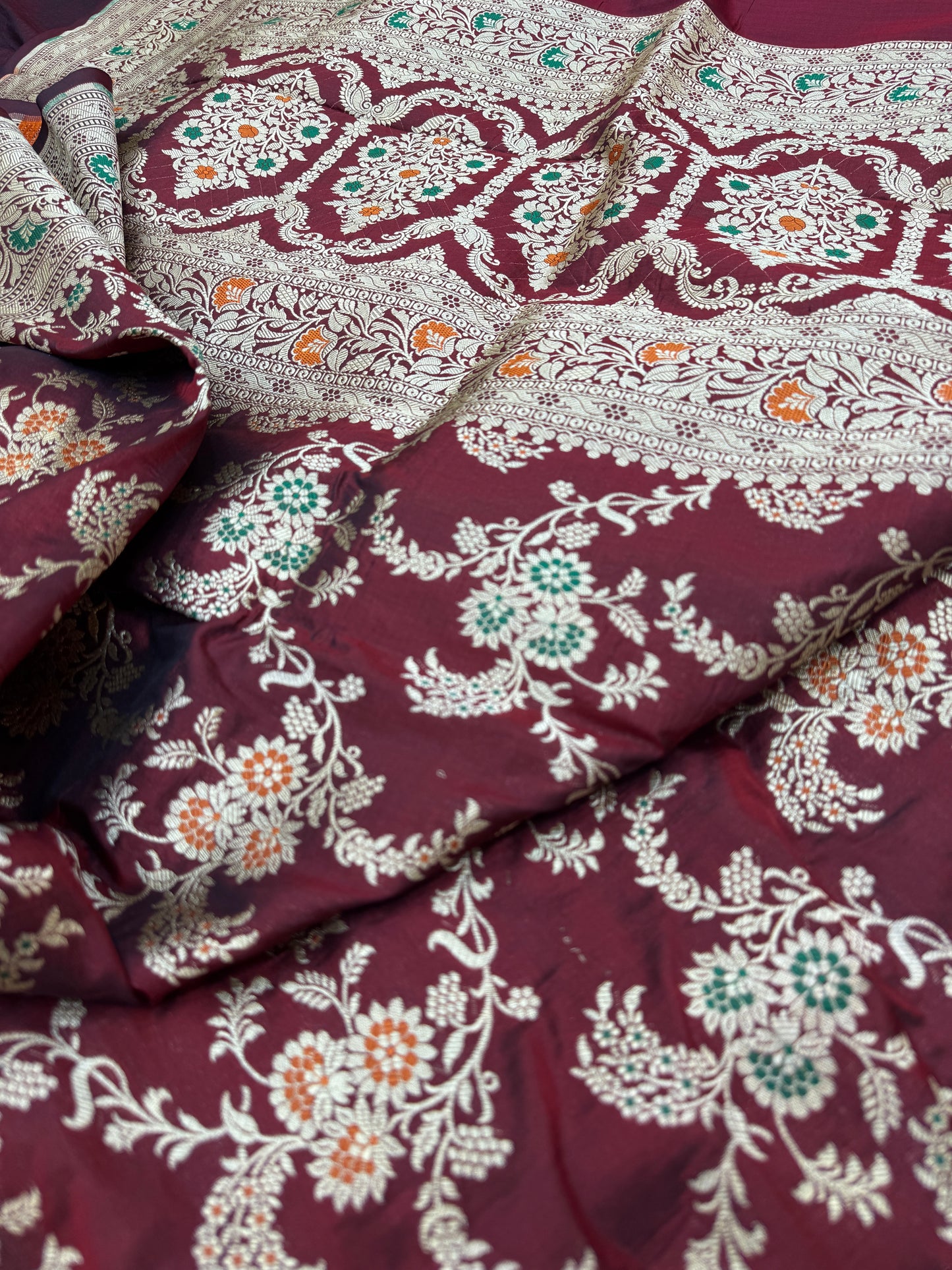Pure Banarasi Katan Silk Meena Jaal Saree