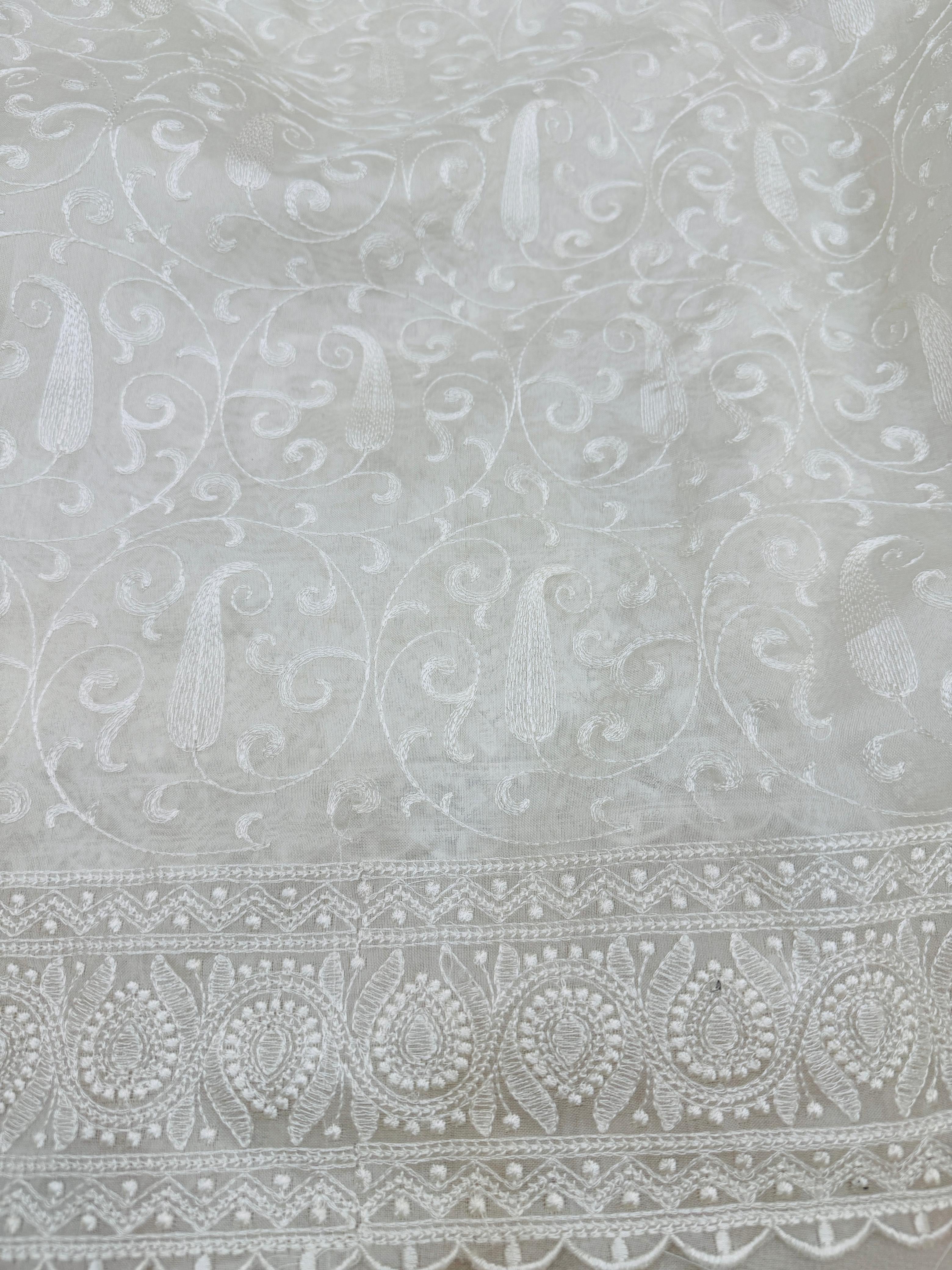 Pure Banarasi Kora Embroidery Saree