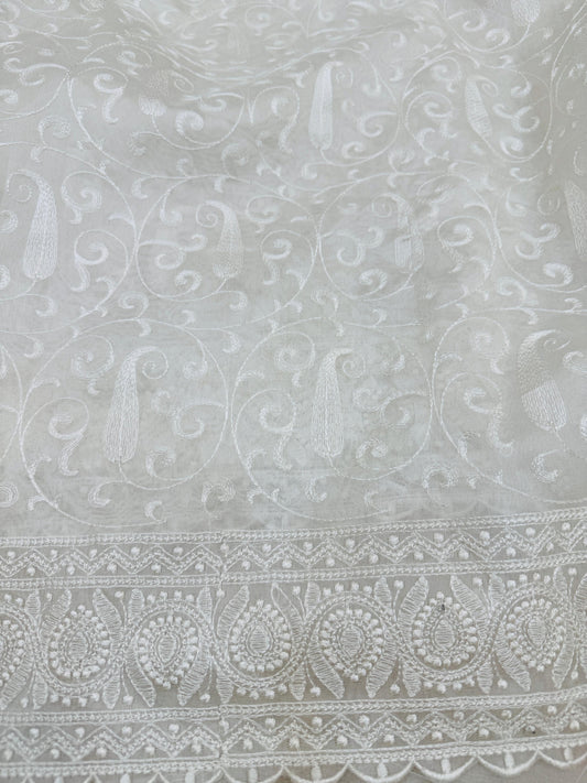 Pure Banarasi Kora Embroidery Saree