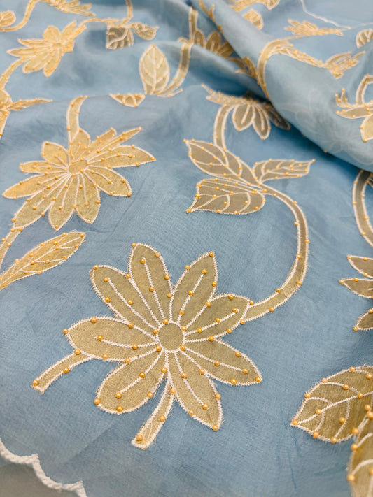 Pure Banarasi Kora Tissue Patch Work Embroidery Saree