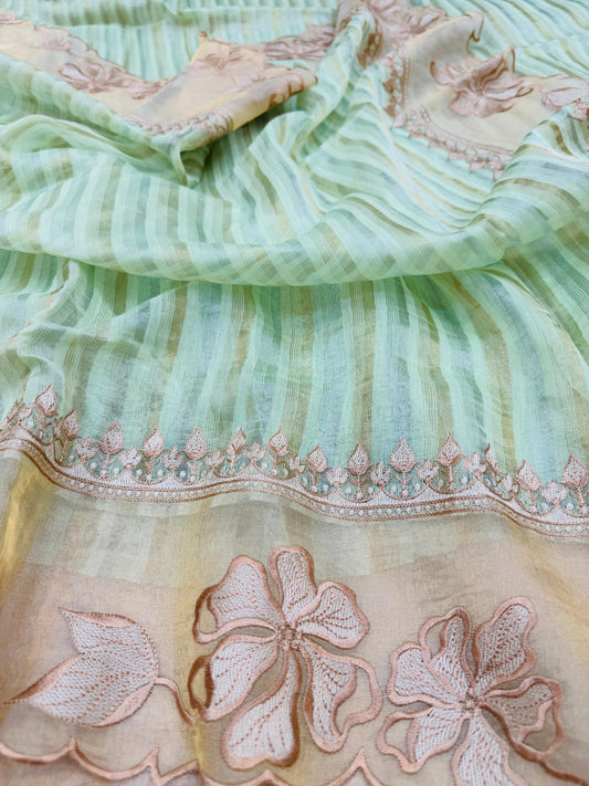 Kora Tissue Silk Stripes with Border Patchwork Saree