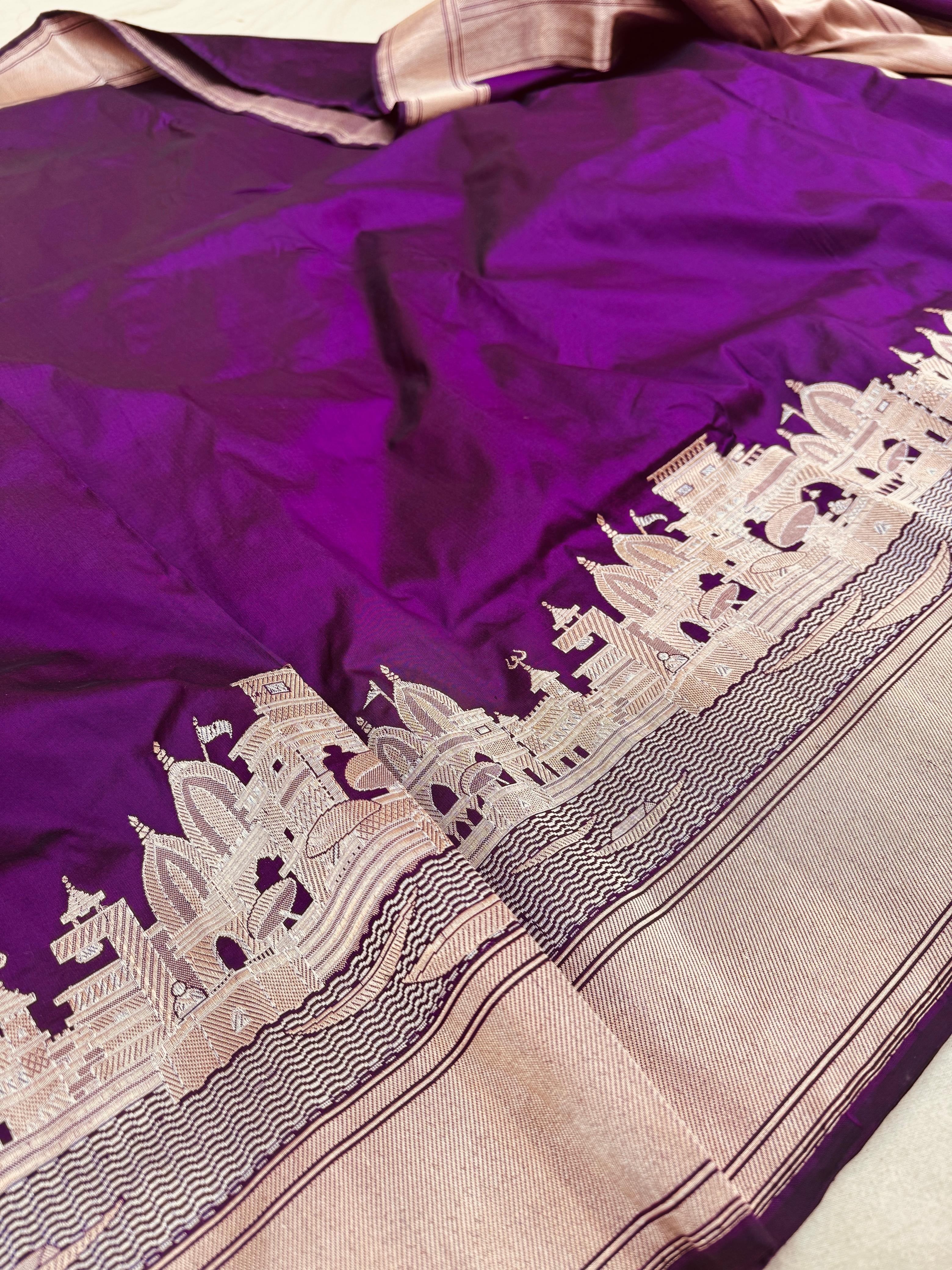 Pure Banarasi Katan Silk Plain Ghat Saree