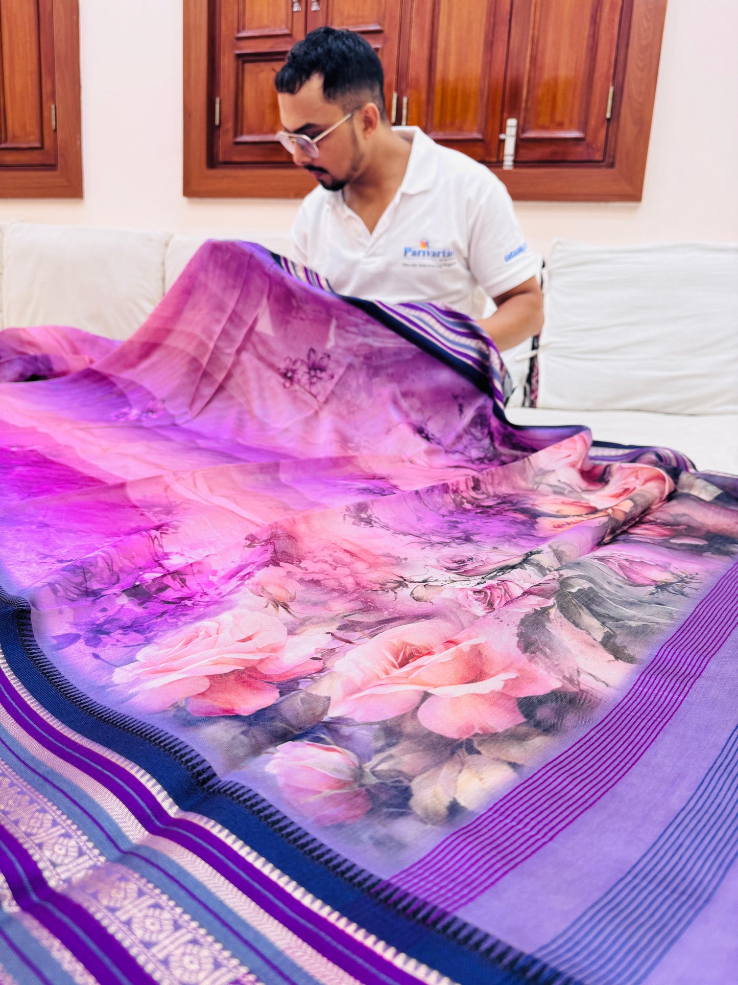 Pure Banarasi Chanderi Digital Print Saree