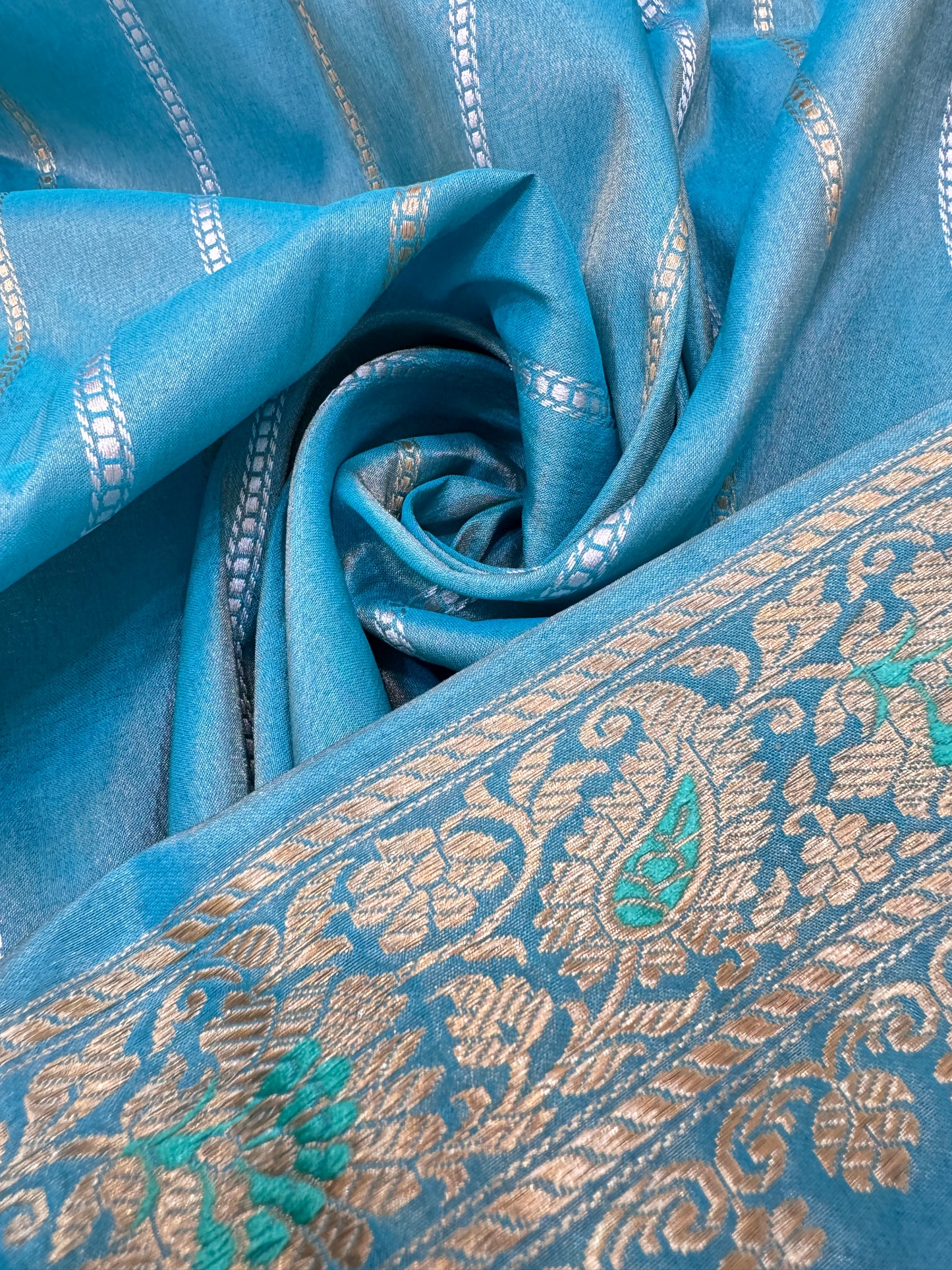 Pure Banarasi Katan Tissue Silk Kadiyal Border Saree
