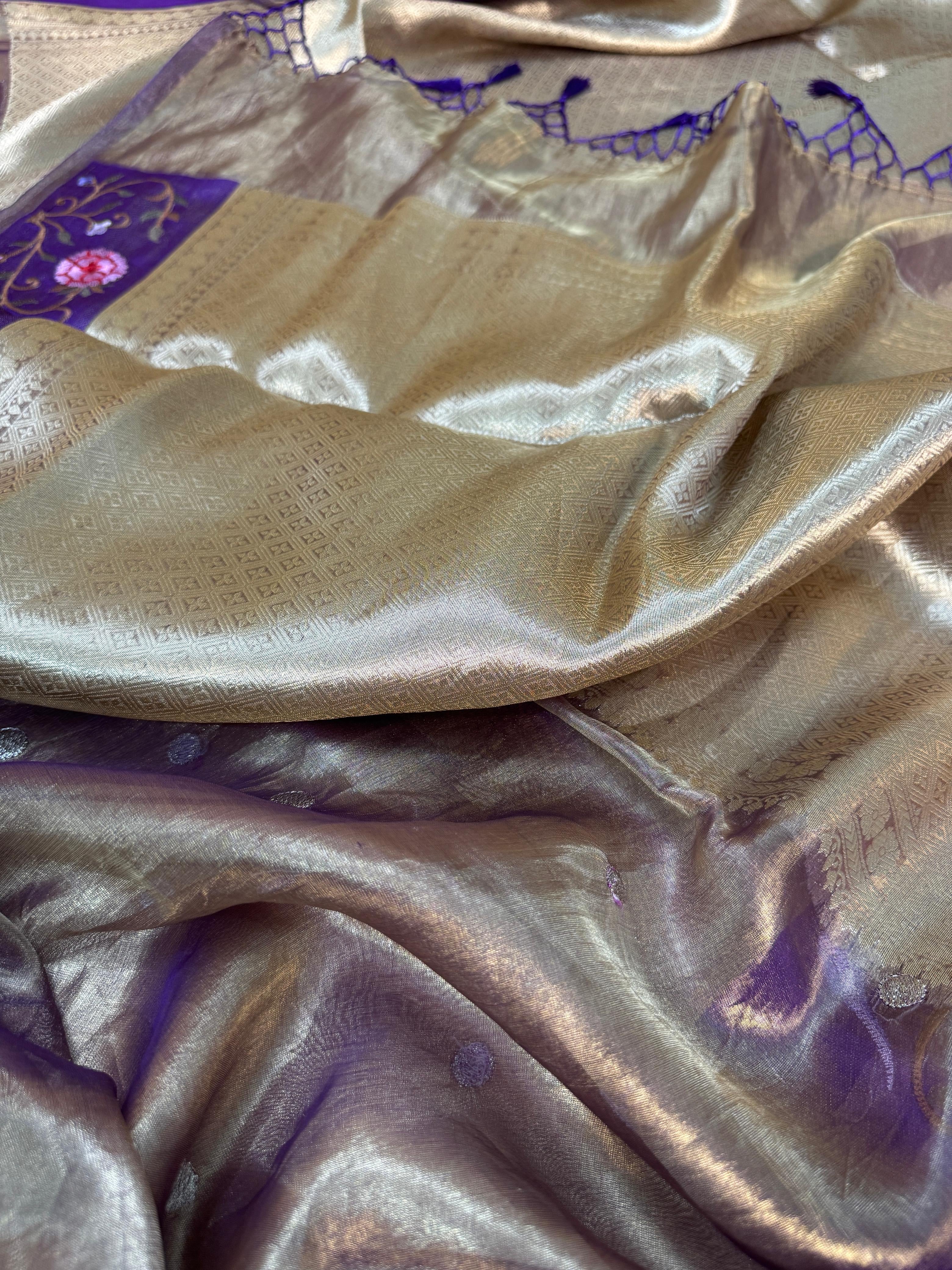 Tissue Satin Border Embroidery Saree