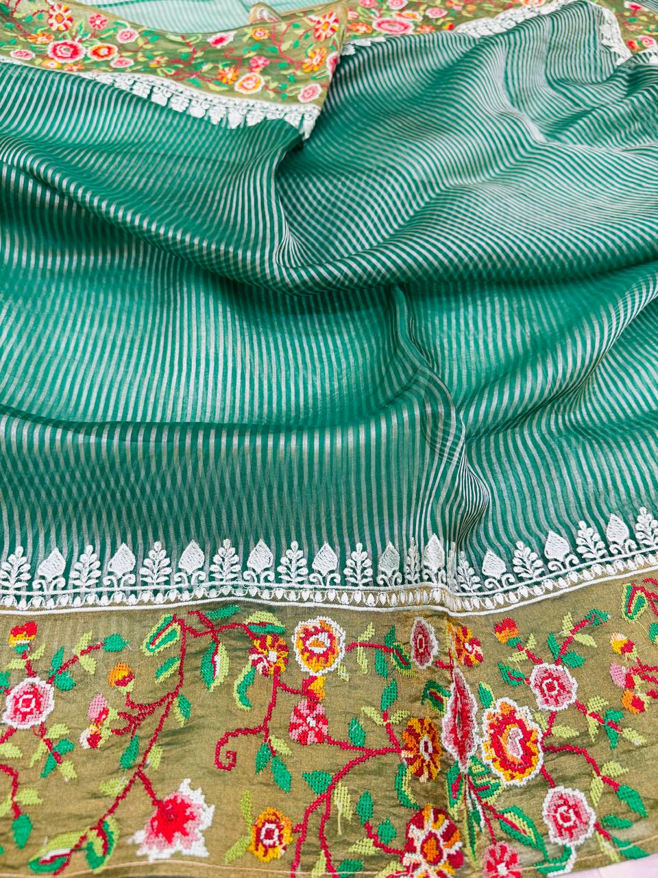 Tissue Stripe Embroidery Saree