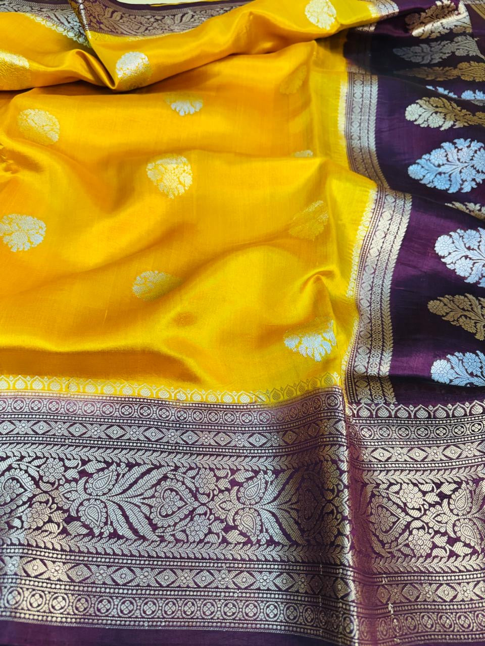 Mustard Mango Silk Buti Saree