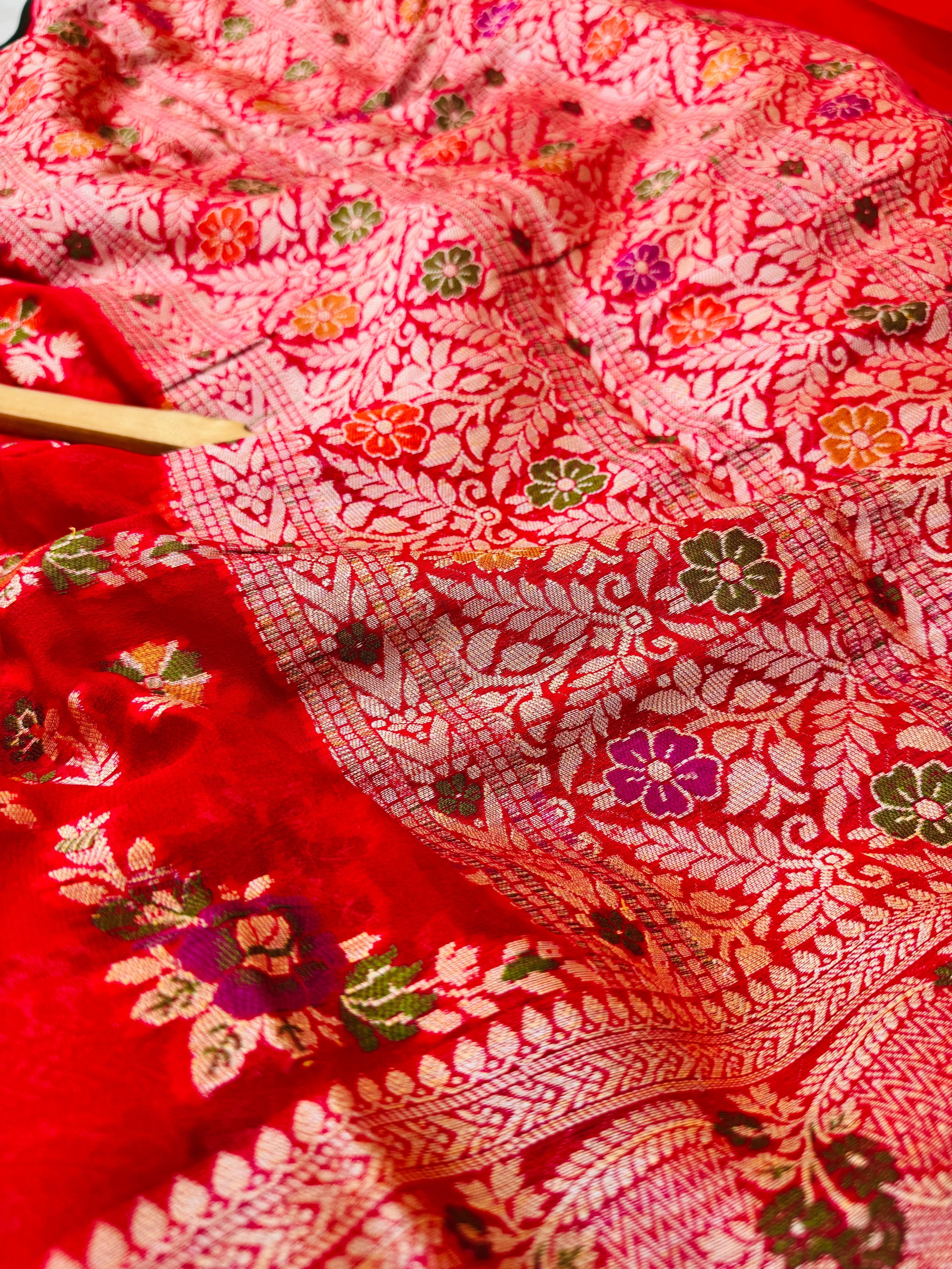 Pure Banarasi Chiffon Tilfi Floral Jaal Saree