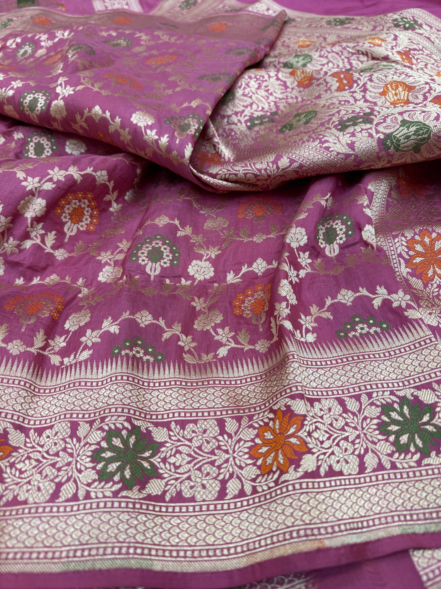 Pure Banarasi Katan Silk Meena Jaal Saree