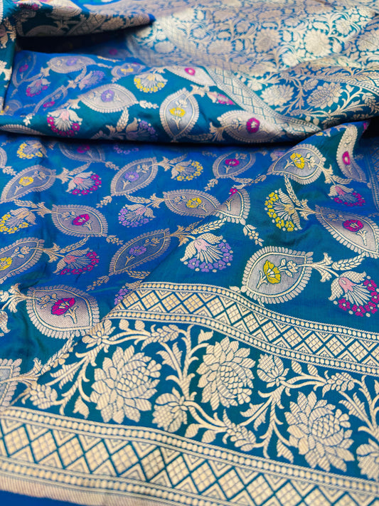 Pure Banarasi Katan Silk Mina Jaal Saree