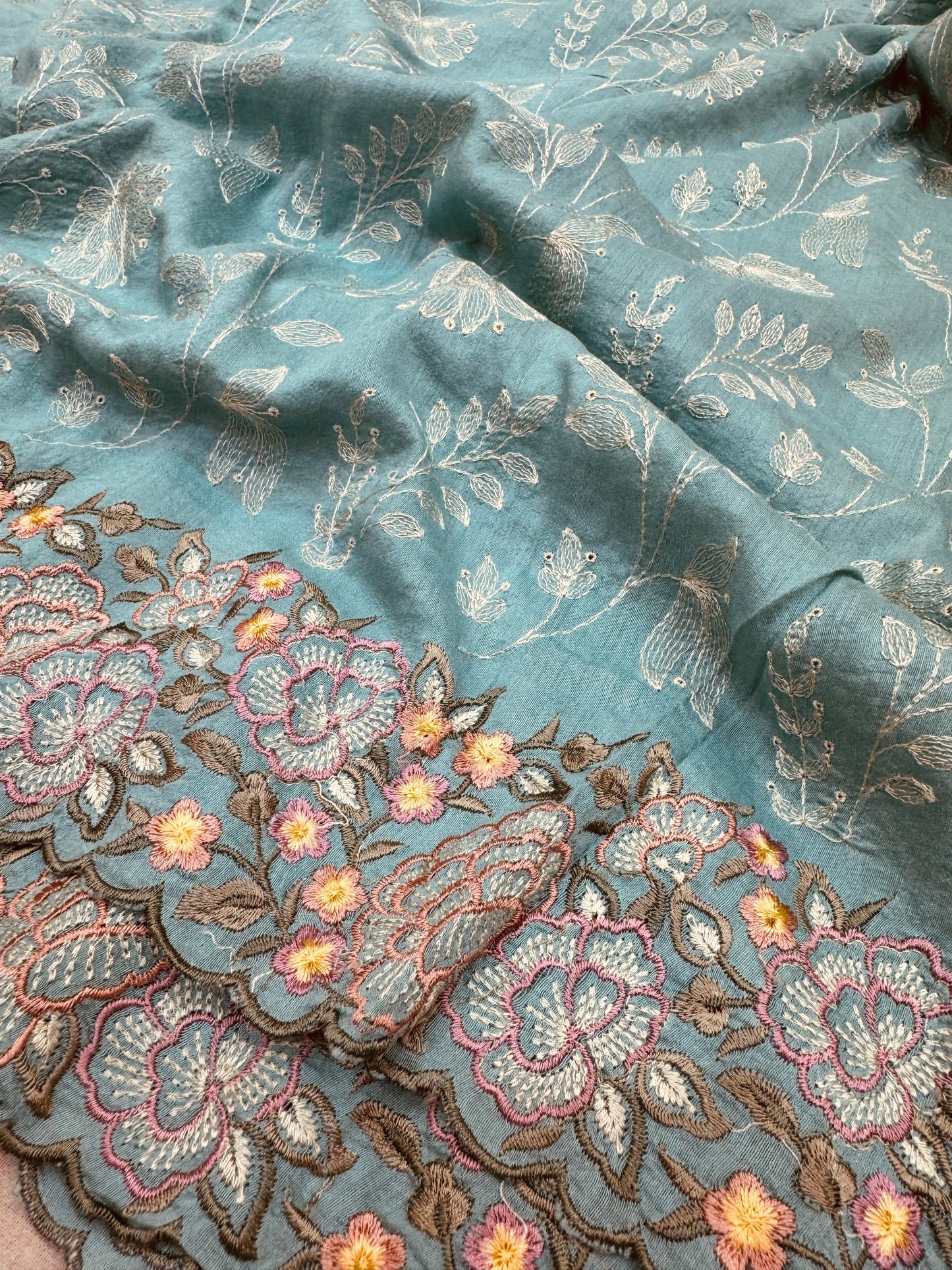Pure Banarasi Tasar Silk Embroidery Saree