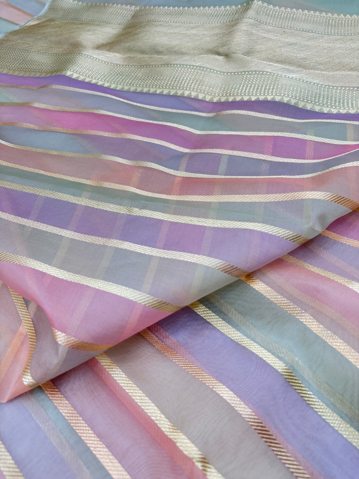 Pure Banarasi Kora Silk Stripes Saree