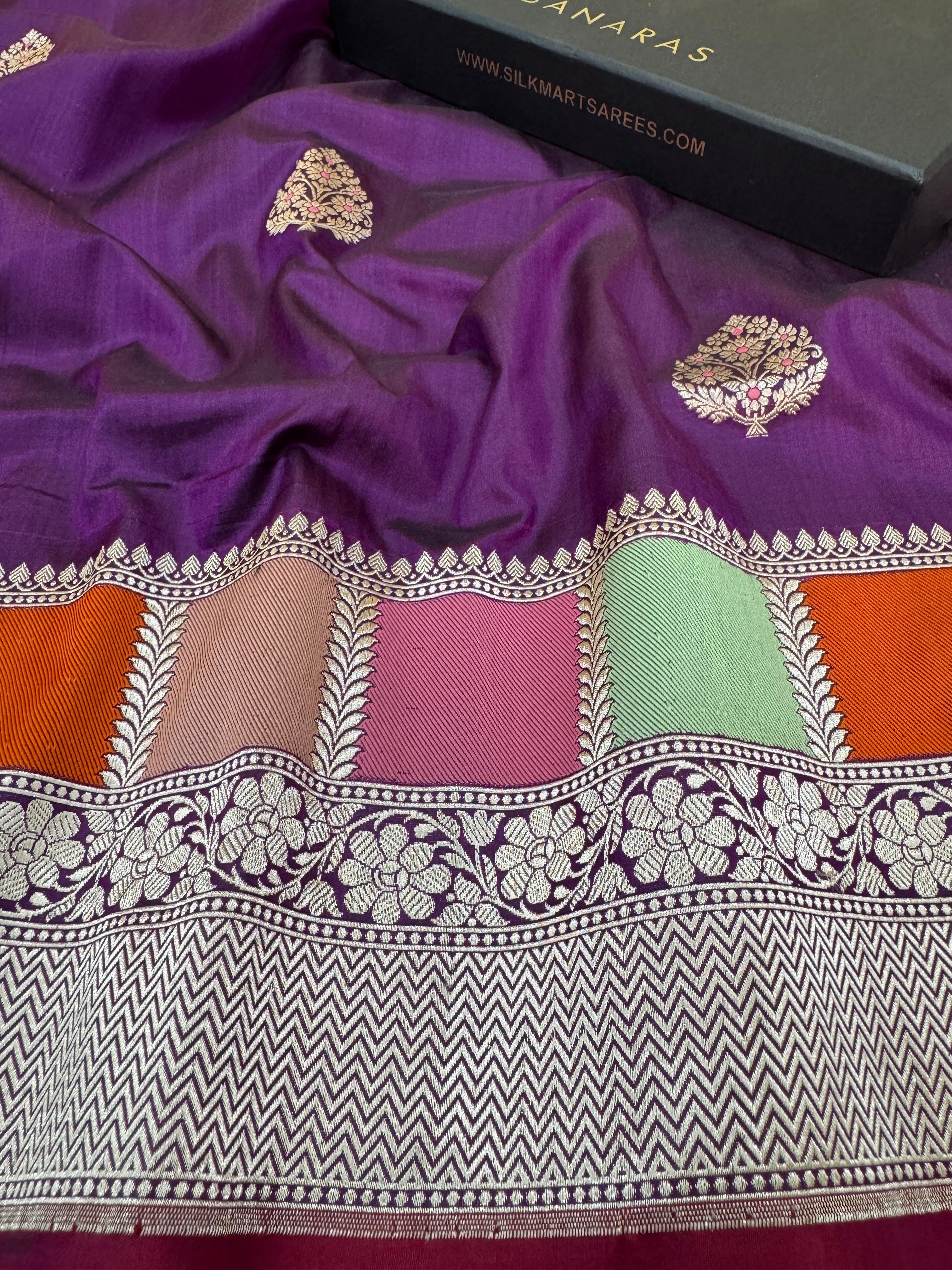 Purple Katan Silk Mina Buta Rangkaat Saree
