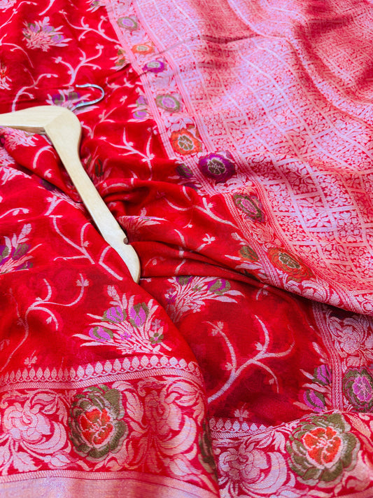 Pure Banarasi Chiffon Tilfi Floral Jaal Saree