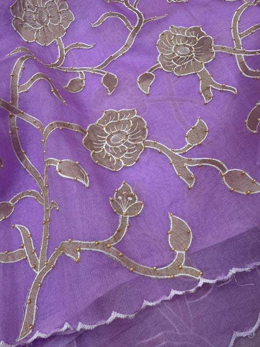 Pure Banarasi Kora Tissue Patch Work Embroidery Saree