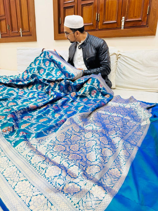 Pure Banarasi Katan Silk Mina Jaal Saree