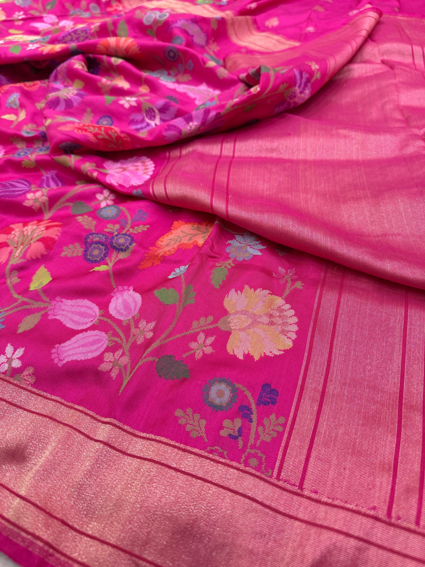 Real Silver Zari Ektara Silk Tilfi Jamdani Saree