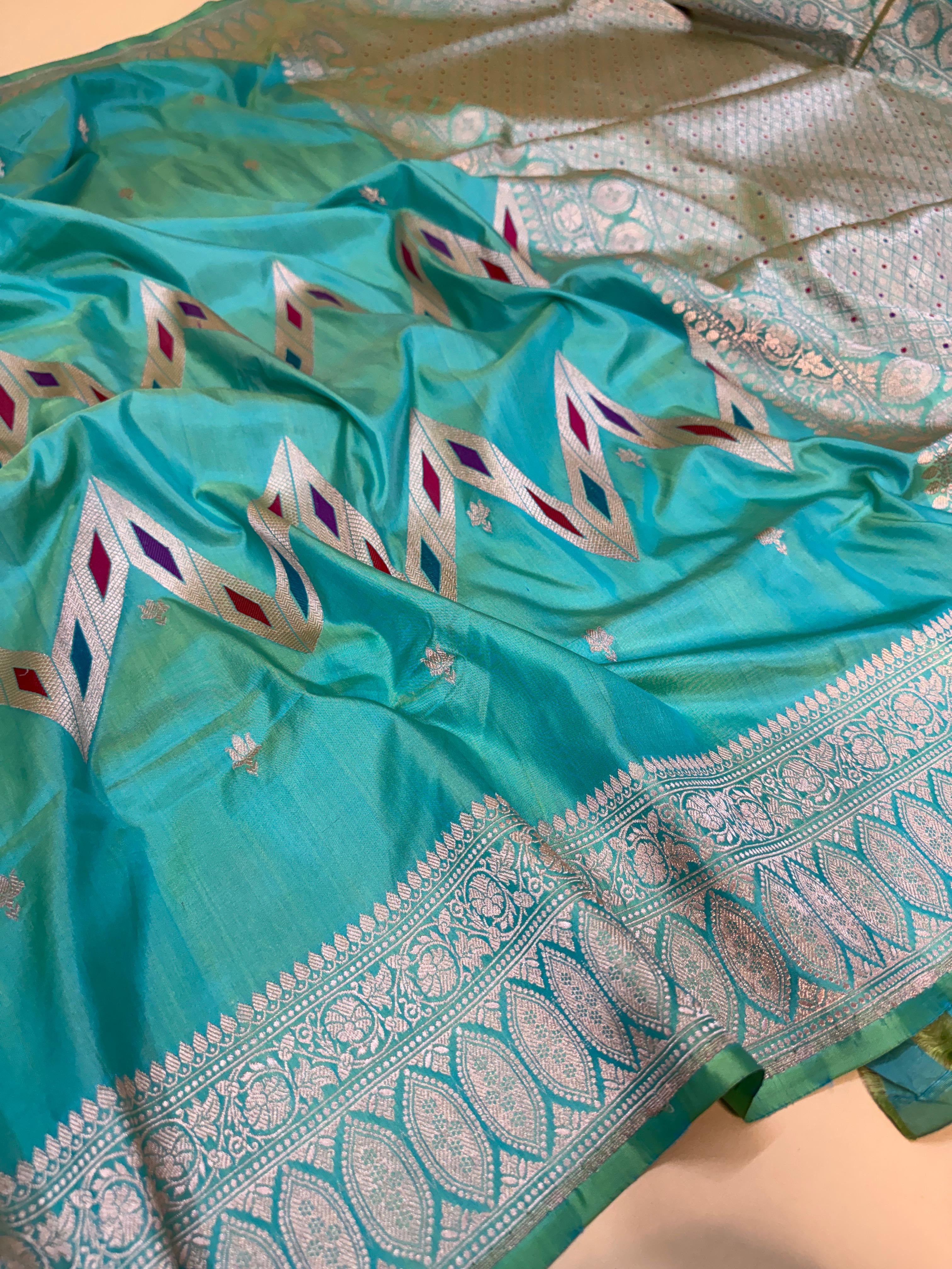 Pista Green Katan Silk Zig Zag Saree