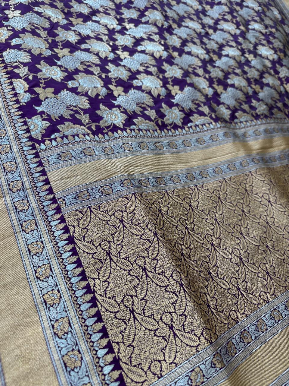 Pure Banarasi Katan Silk Mina Jaal Saree
