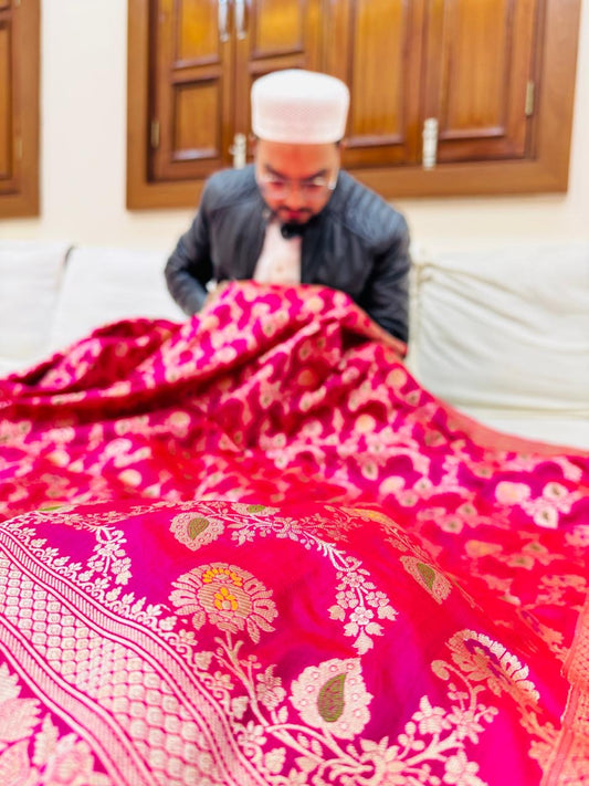 Pure Banarasi Katan Silk Mina Jaal Saree