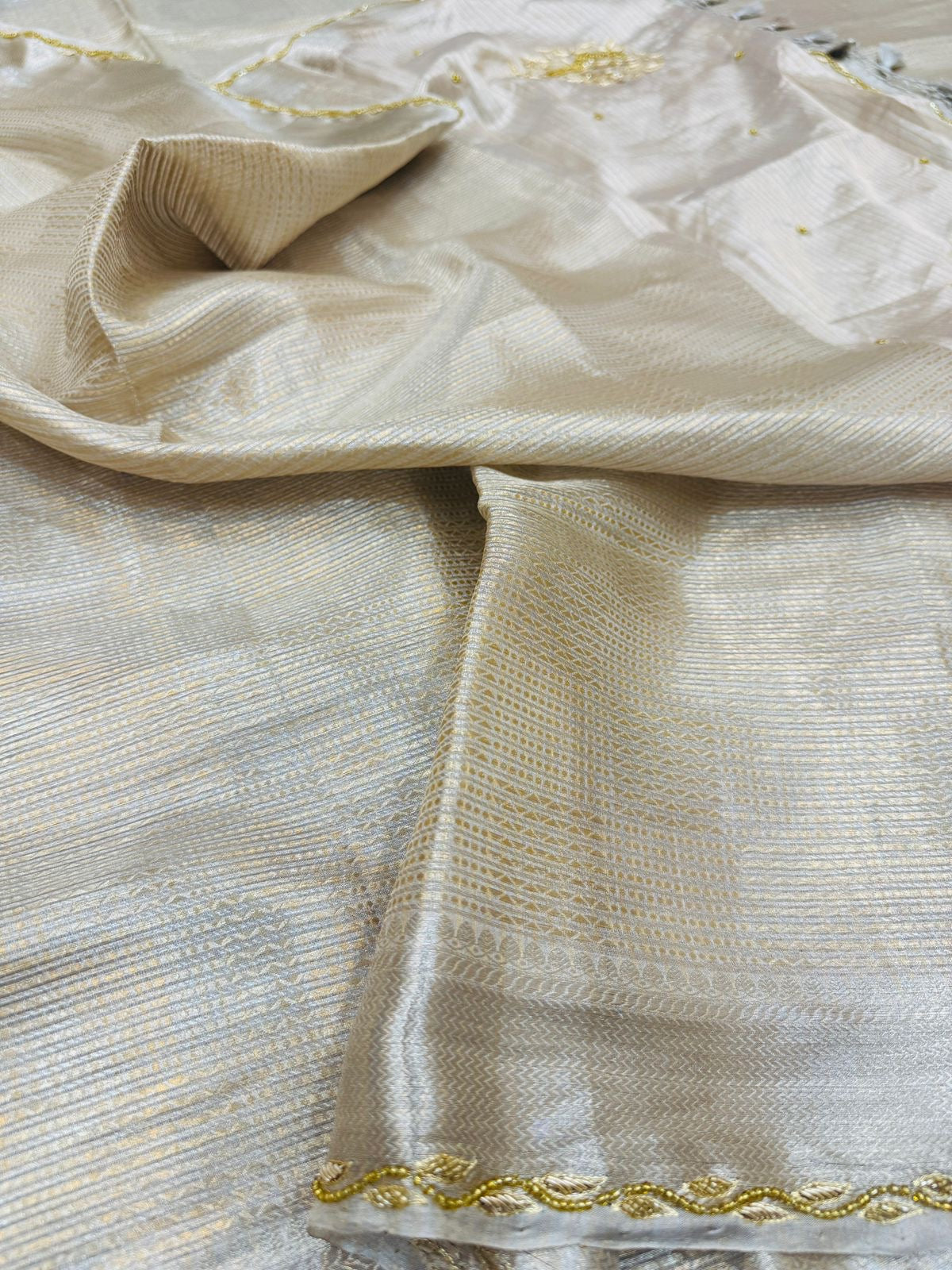Silver Molted Tissue Silk Hand Embroidery