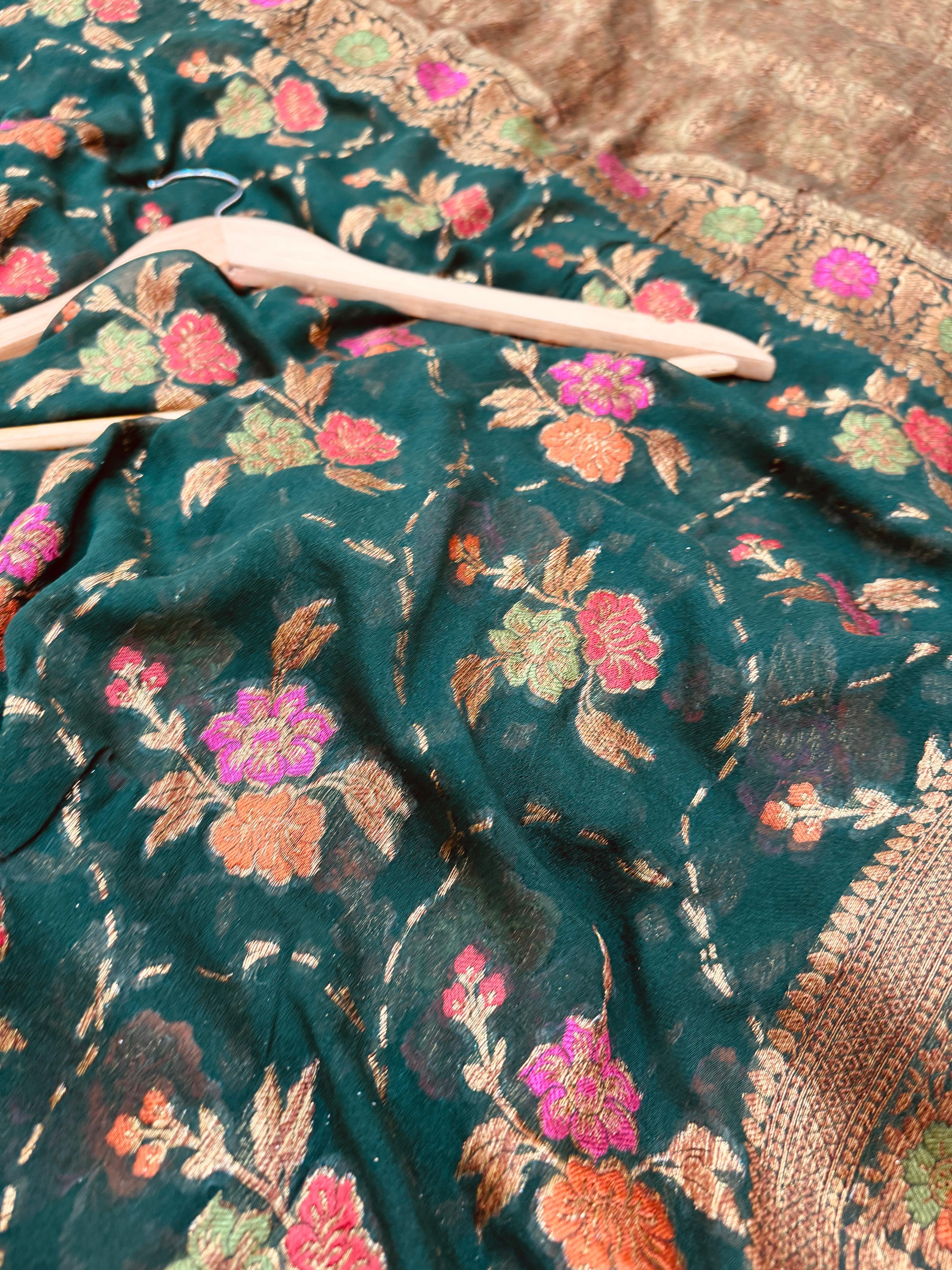 Pure Banarasi Chiffon Tilfi Floral Jaal Saree