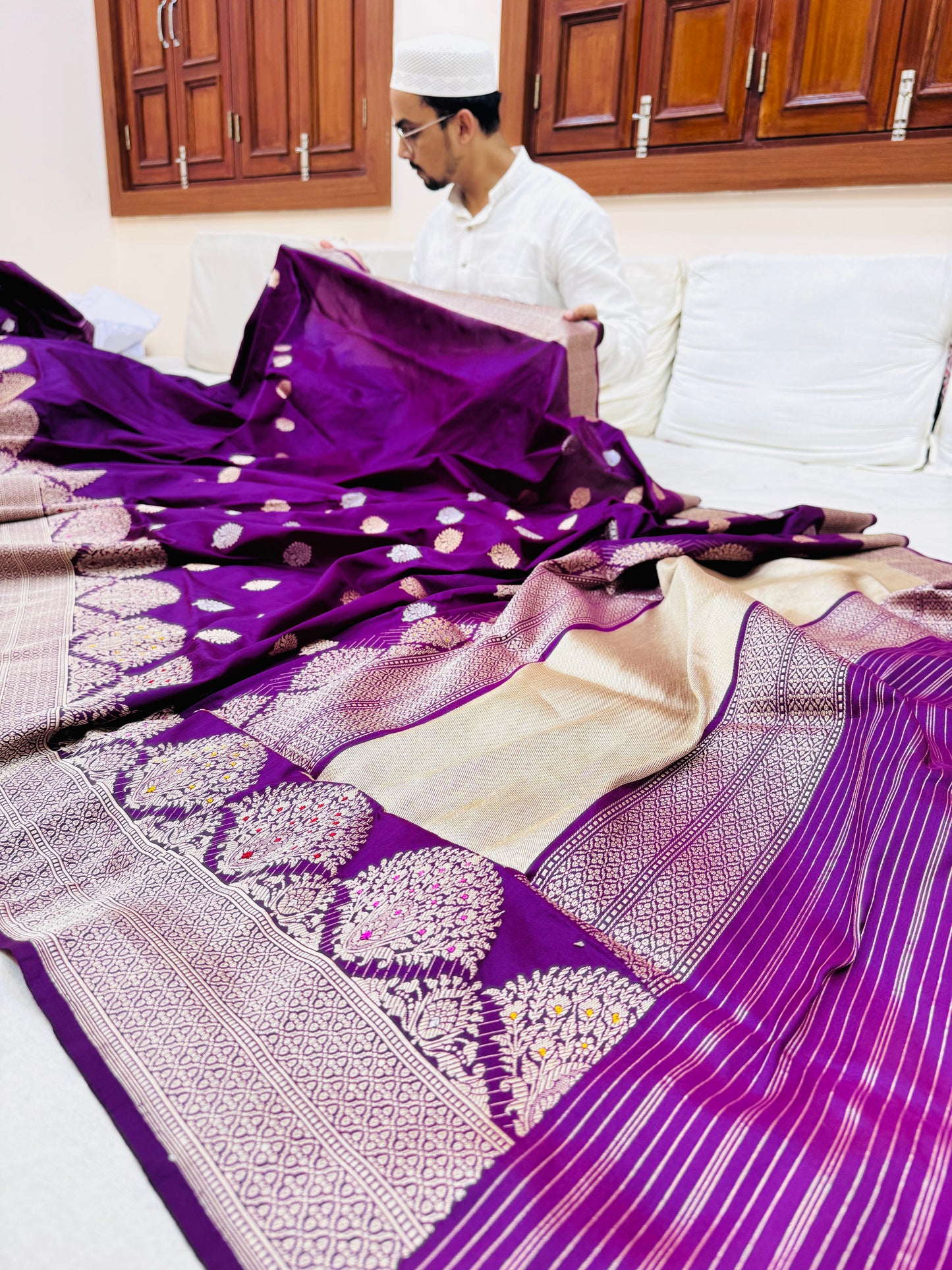 Pure Banarasi Katan Silk Kadhwa Buta Saree