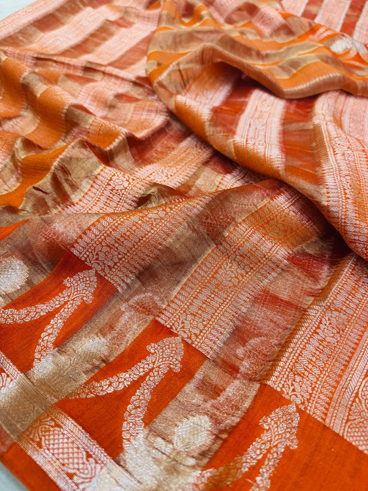 Pure Banarasi Chiniya Tissue Stripe Saree