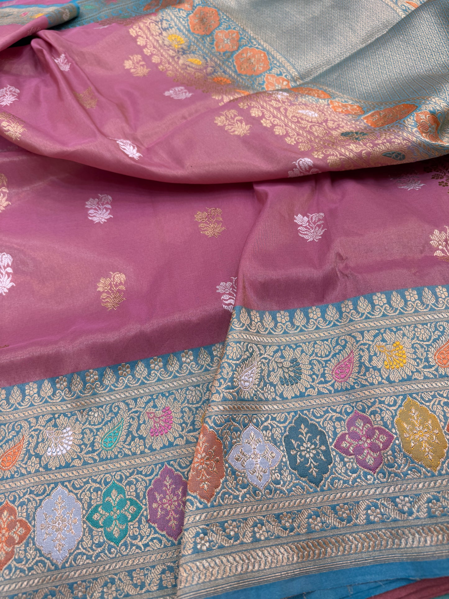 Pure Banarasi Katan Tissue Silk Kadiyal Border Saree
