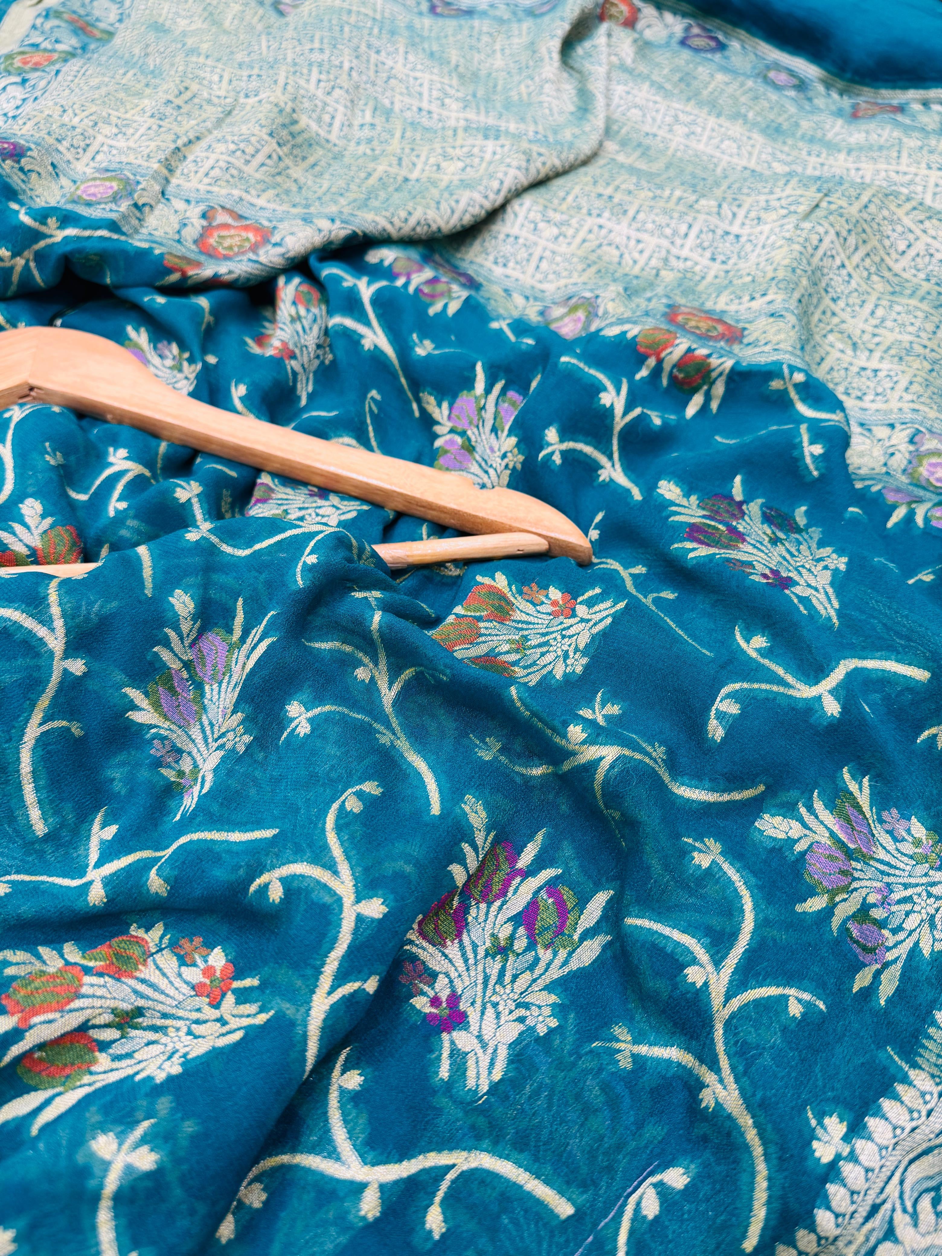 Pure Banarasi Chiffon Tilfi Floral Jaal Saree