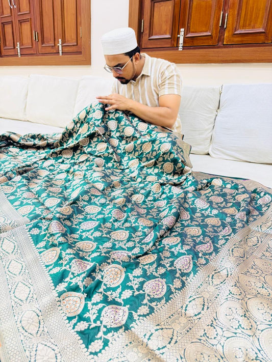 Pure Banarasi Katan Silk Mina Jaal Saree