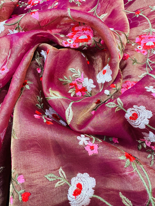 Pure Banarasi Tissue Silk Satin Border Embroidery Saree