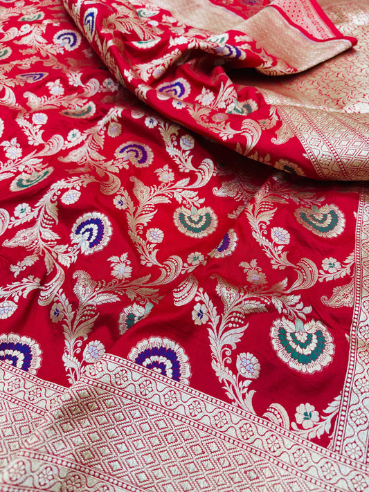 Pure Banarasi Katan Silk Mina Jaal Saree