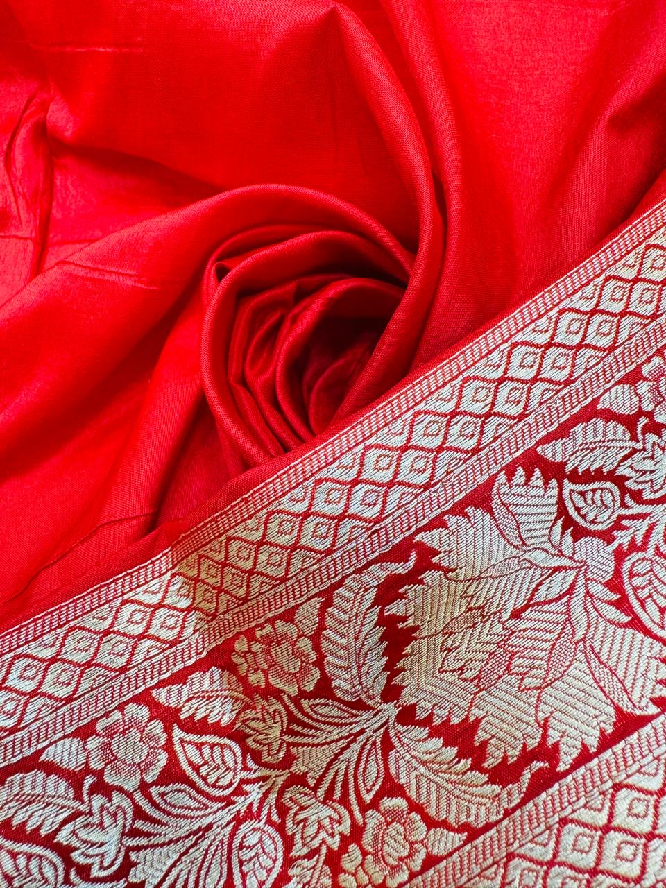 Pure Banarasi Katan Silk Mina Jaal Saree