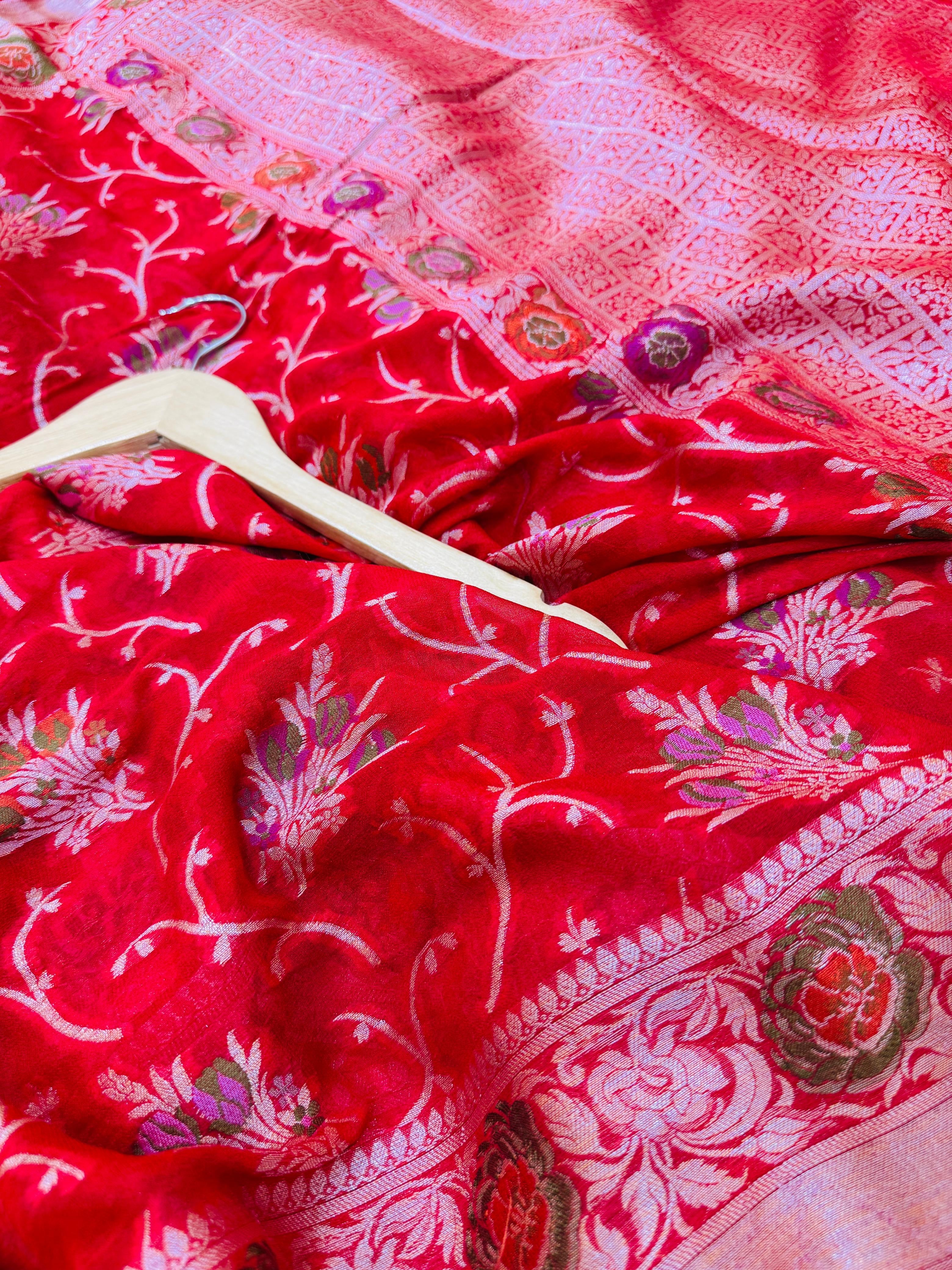 Pure Banarasi Chiffon Tilfi Floral Jaal Saree