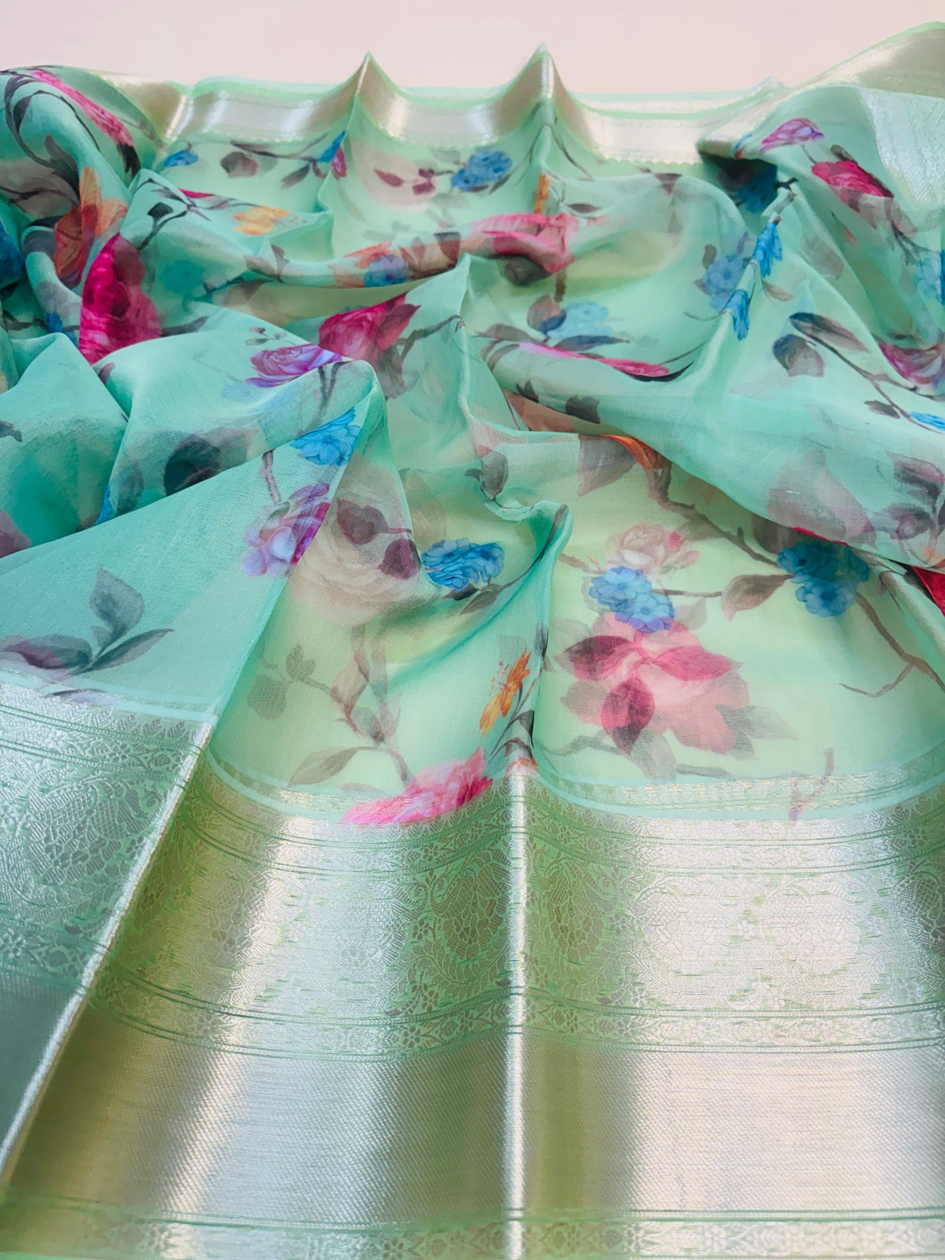 Art Silk Kora Digital Print Saree