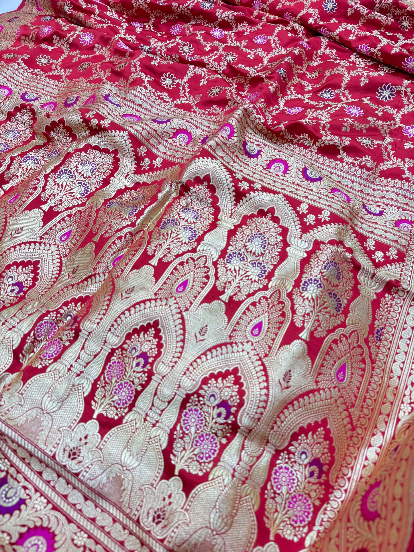 Pure Banarasi Satin Mina Jaal Saree