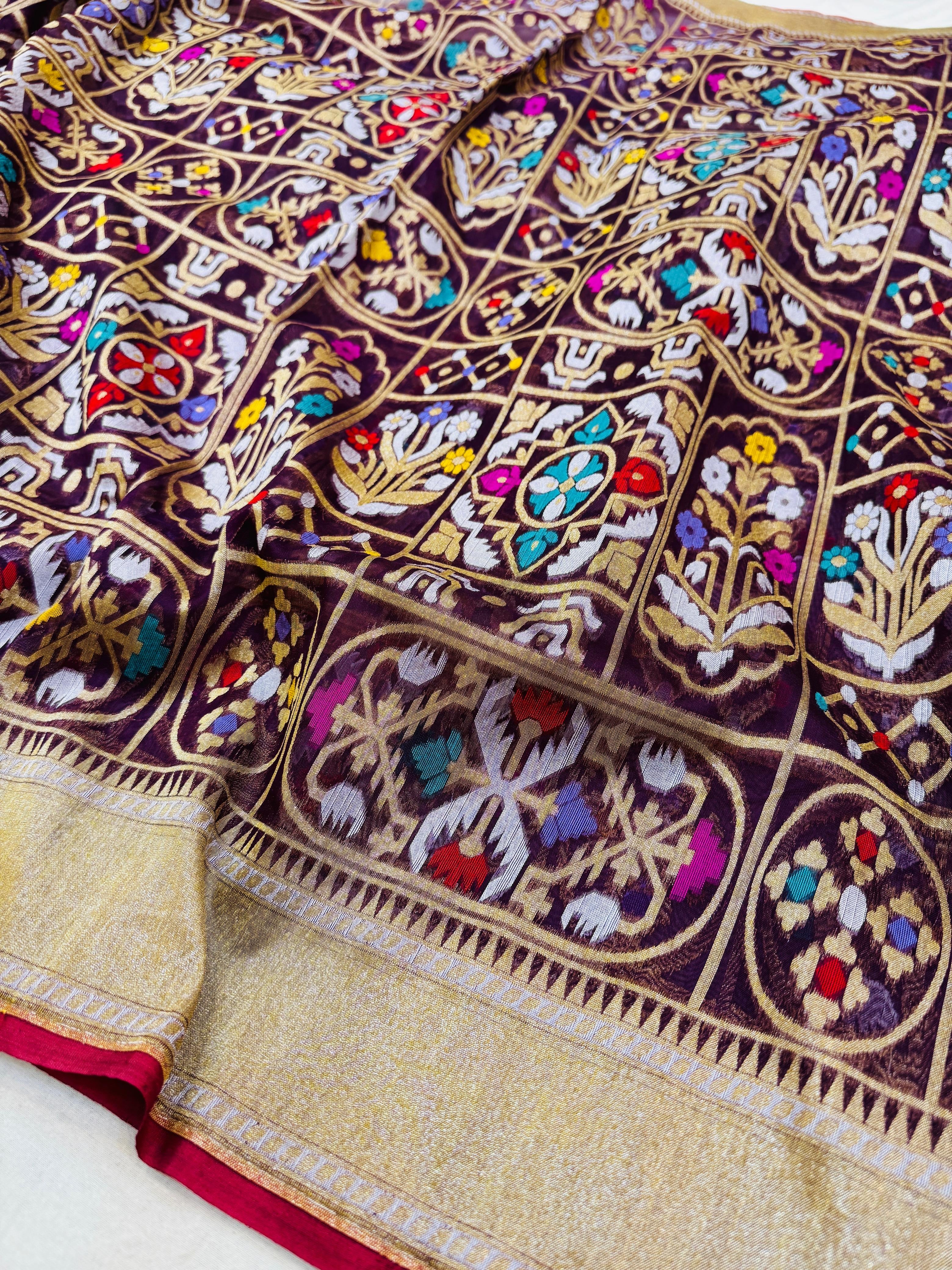 Kora Jamdani Multi Meena Saree